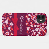 Coques Case-Mate iPhone Coeur ruban rouge rose & mauve nom (Dos (Horizontal))