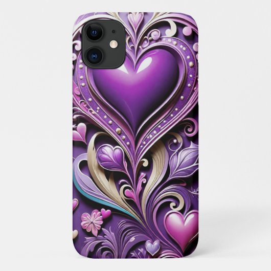 Coques Case-Mate iPhone Coeur violet romantique moderne (Dos)