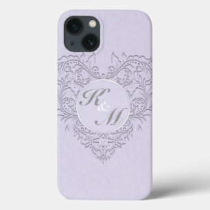 Coques Pour iPhone CoeurChic Lavender lin Damask coeur