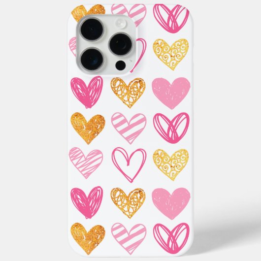 Coques Case-Mate iPhone Coeurs à écriture rose et or (Verso)