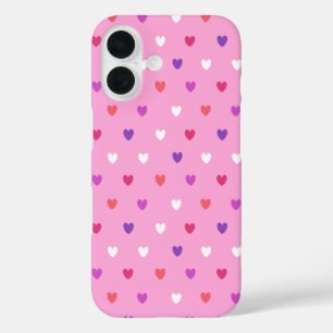 Coques iPhone 16 Cœurs à pois sur fond rose