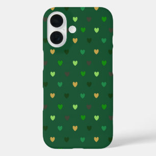 Coques iPhone 16 Cœurs à pois sur fond vert forêt