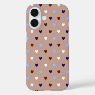 Coques iPhone 16 Cœurs à pois sur marron clair