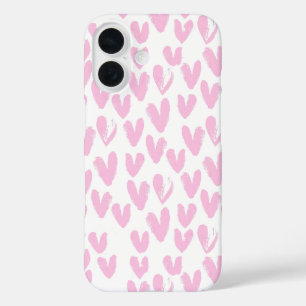 Coques iPhone 16 Coeurs Abstraits roses sur blanc