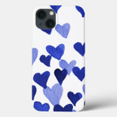 Coques Case-Mate iPhone Coeurs aquarelle éclatés en bleu (Verso)