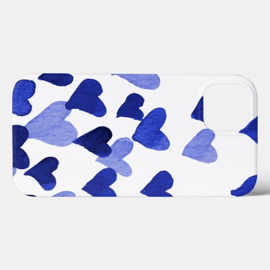 Coques Case-Mate iPhone Coeurs aquarelle éclatés en bleu (Verso (horizontal))