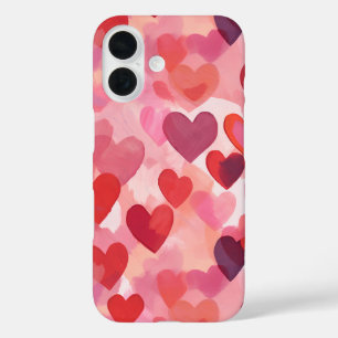 Coques iPhone 16 Cœurs aquarelle rose et rouge Coquette romantique