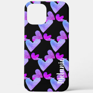 Case-Mate iPhone Case Cœurs Aquarelle Violet Rose Monogramme Gras