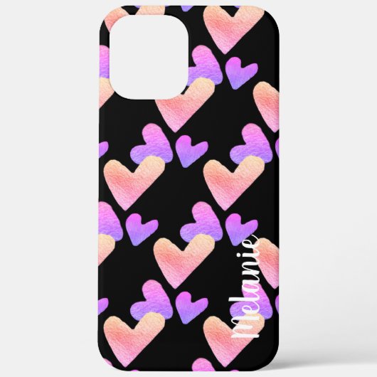 Coques Case-Mate iPhone Cœurs Aquarelle Violet Rose Monogramme Gras  (Verso)