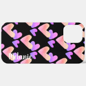 Coques Case-Mate iPhone Cœurs Aquarelle Violet Rose Monogramme Gras  (Verso / Droite)