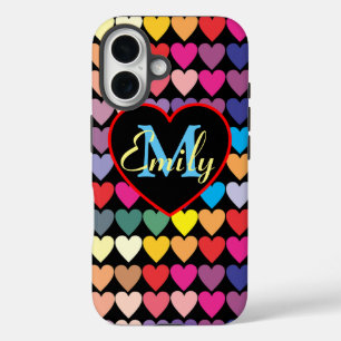 Coques iPhone 16 Cœurs Arc-en-Ciel Personnalisés