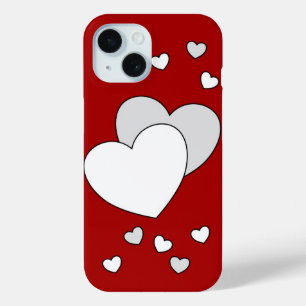Coque Pour iPhone 15 Coeurs blancs en rouge