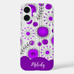 Coques iPhone 16 Coeurs blancs violet blanc Whimsical fleurs nom fl