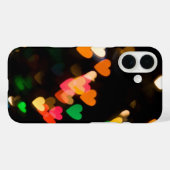Coques Case-Mate iPhone Cœurs Bokeh sur fond noir (Verso (horizontal))