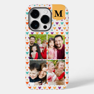 Coque Pour iPhone 14 Pro Coeurs colorés Monogramme personnalisé 4 photos