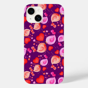 Coque Pour iPhone 14 Coeurs d'art Inséparables rose violet rouge