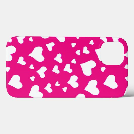 Coques Case-Mate iPhone Coeurs de balaie blanche sur Fuchsia rose (Verso (horizontal))