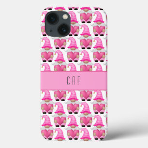 Case-Mate iPhone Case Cœurs de gnomes roses monogramme bois mignon