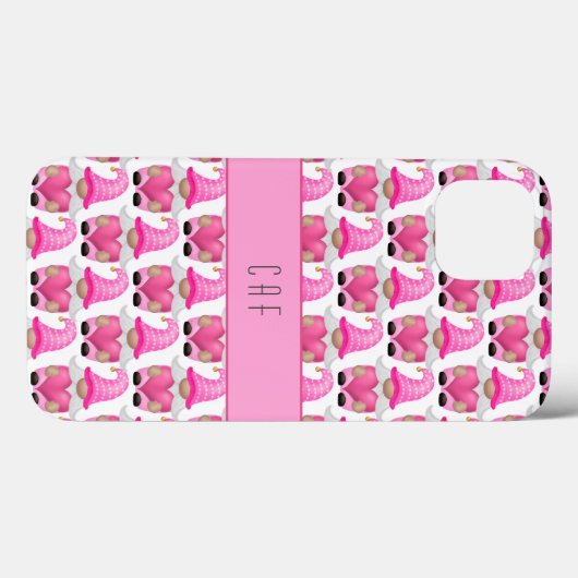 Coques Case-Mate iPhone Cœurs de gnomes roses monogramme bois mignon (Verso (horizontal))