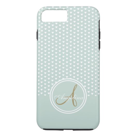 Coques Case-Mate iPhone Coeurs de menthe monogramme (Dos)