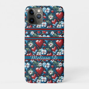Case-Mate iPhone Case Coeurs de Noël floraux en bleu rouge et vert