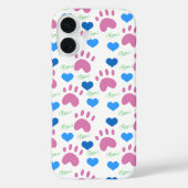 Coques Case-Mate iPhone Cœurs de Patte de Chat Miaou Bleu Rose Vert (Verso)