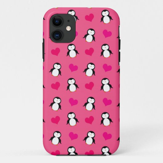 Coques Case-Mate iPhone Coeurs de pingouin rose mignon motif (Dos)