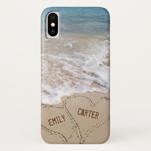 Coques Case-Mate iPhone Coeurs de plage d'océan dans le sable avec des nom (Dos)