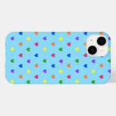 Coques Case-Mate iPhone Coeurs de polka arc-en-ciel sur bleu bébé (Verso (horizontal))