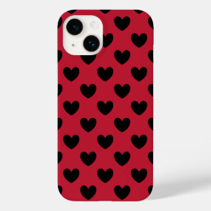 Coque Pour iPhone 14 Coeurs de polka noir sur rouge