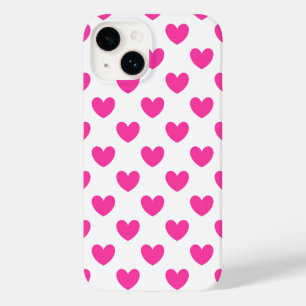 Coque Pour iPhone 14 Coeurs de polka rose Fuchsia sur blanc