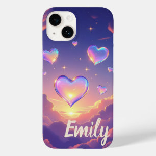 Coque Pour iPhone 14 Coeurs de verre flottant Ciels pourpres