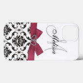 Coques Case-Mate iPhone Coeurs Diamants de Bow Rose Damask Noir Personnali (Verso (horizontal))