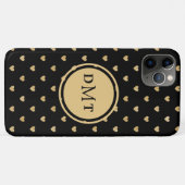 Coques Case-Mate iPhone Coeurs d'or sur Monogramme noir (Dos (Horizontal))