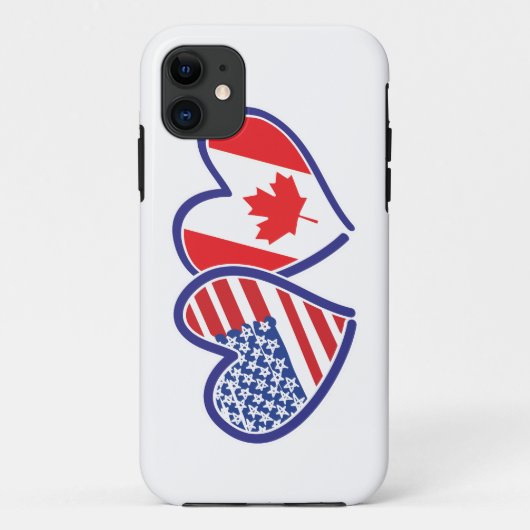 Coques Case-Mate iPhone Coeurs du drapeau américain et canadien (Dos)