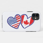 Coques Case-Mate iPhone Coeurs du drapeau américain et canadien (Dos (Horizontal))