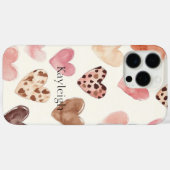 Coques Case-Mate iPhone Coeurs Empreintes de léopard Brown roses (Verso (horizontal))