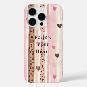 Coques iPhone 16 Pro Coeurs Empreintes de léopard Brown roses rayures