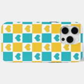 Coques Case-Mate iPhone Coeurs en damier en Turquoise et Jaune (Verso (horizontal))