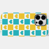 Coques Case-Mate iPhone Coeurs en damier en Turquoise et Jaune (Verso (horizontal))