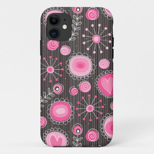 Coques Case-Mate iPhone Coeurs et fleurs Whimsical rose et gris (Dos)