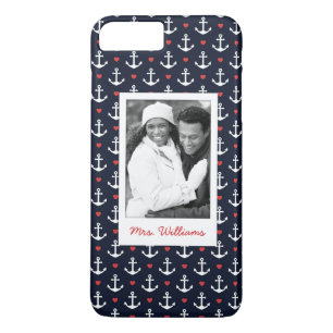Coque Case-Mate Pour iPhone Coeurs et motif d'Ancres votre photo et nom