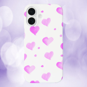 Coques iPhone 16 Coeurs et points Aquarelle Motif rose