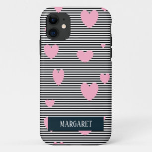 Case-Mate iPhone Case Coeurs et rayures roses personnalisés