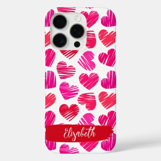 Coques Case-Mate iPhone Coeurs griffés rouges et roses modernes Valentine  (Verso)
