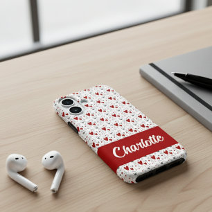 Coques iPhone 16 Cœurs modernes rouges et noirs Rétro Monogramme No