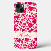 Coques Case-Mate iPhone Coeurs motif rose chaud & crème nommé (Verso)