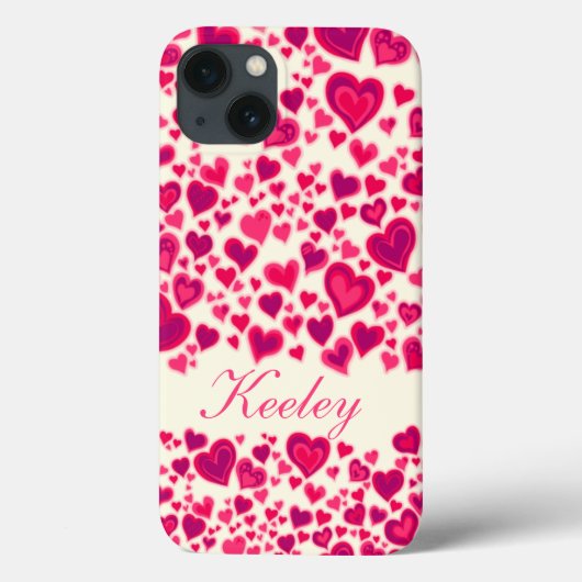 Coques Case-Mate iPhone Coeurs motif rose chaud & crème nommé (Verso)