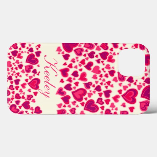 Coques Case-Mate iPhone Coeurs motif rose chaud & crème nommé (Verso (horizontal))