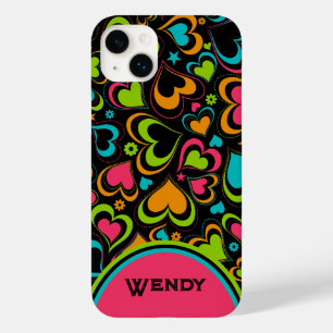 Coque Pour iPhone 14 Plus Coeurs multicolores personnalisés sur le noir